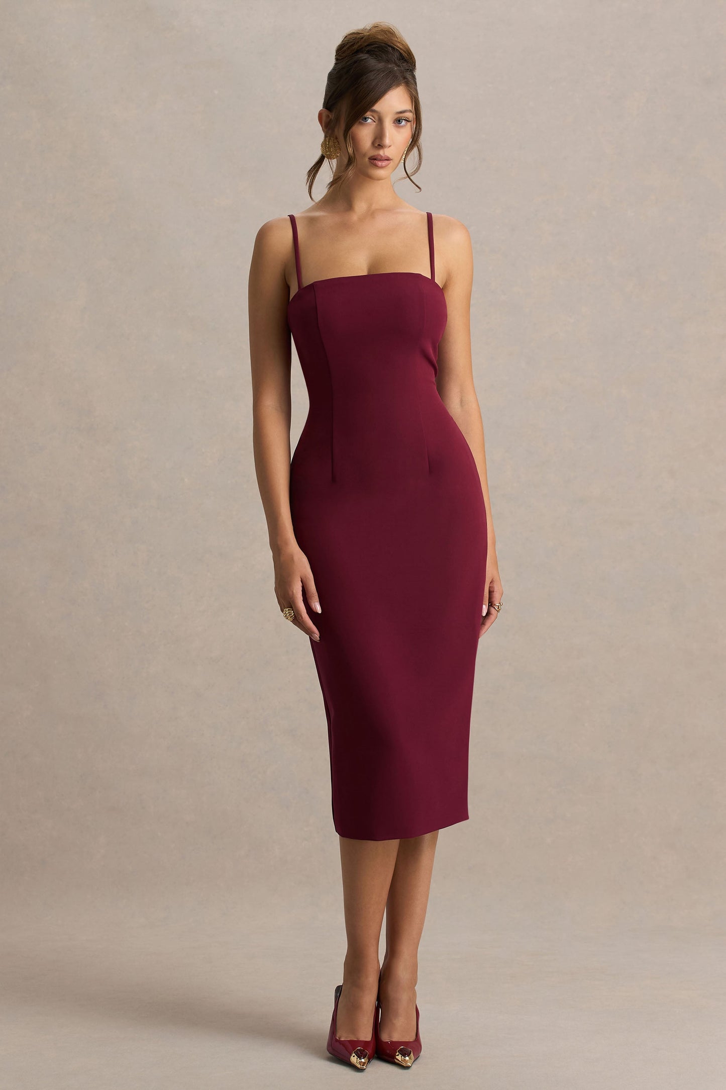 Baylor | Burgundy Midi-Dress With Cape-Detail
