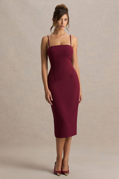Baylor | Burgundy Midi-Dress With Cape-Detail